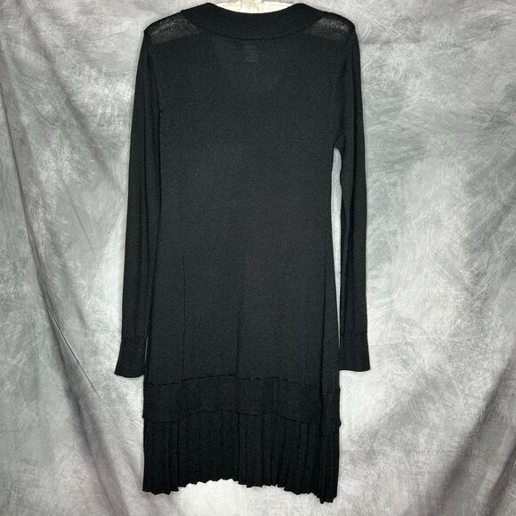 Tulle Little Black Dress Women M Knit Body Con Long Sleeve Stretch Knee Length - Picture 2 of 10